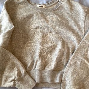 Garage Crop Top Rose Print Front Gray Sweatshirt